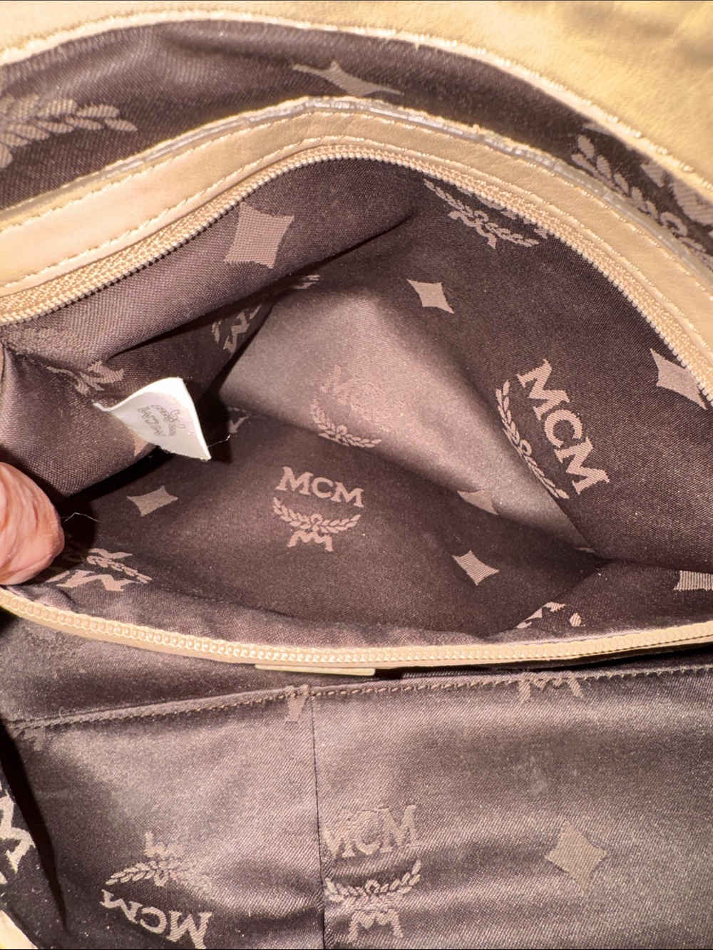 MCM Visetos Beige Monogram Shoulder Bag with Gold Hardware - Picture 13 of 14